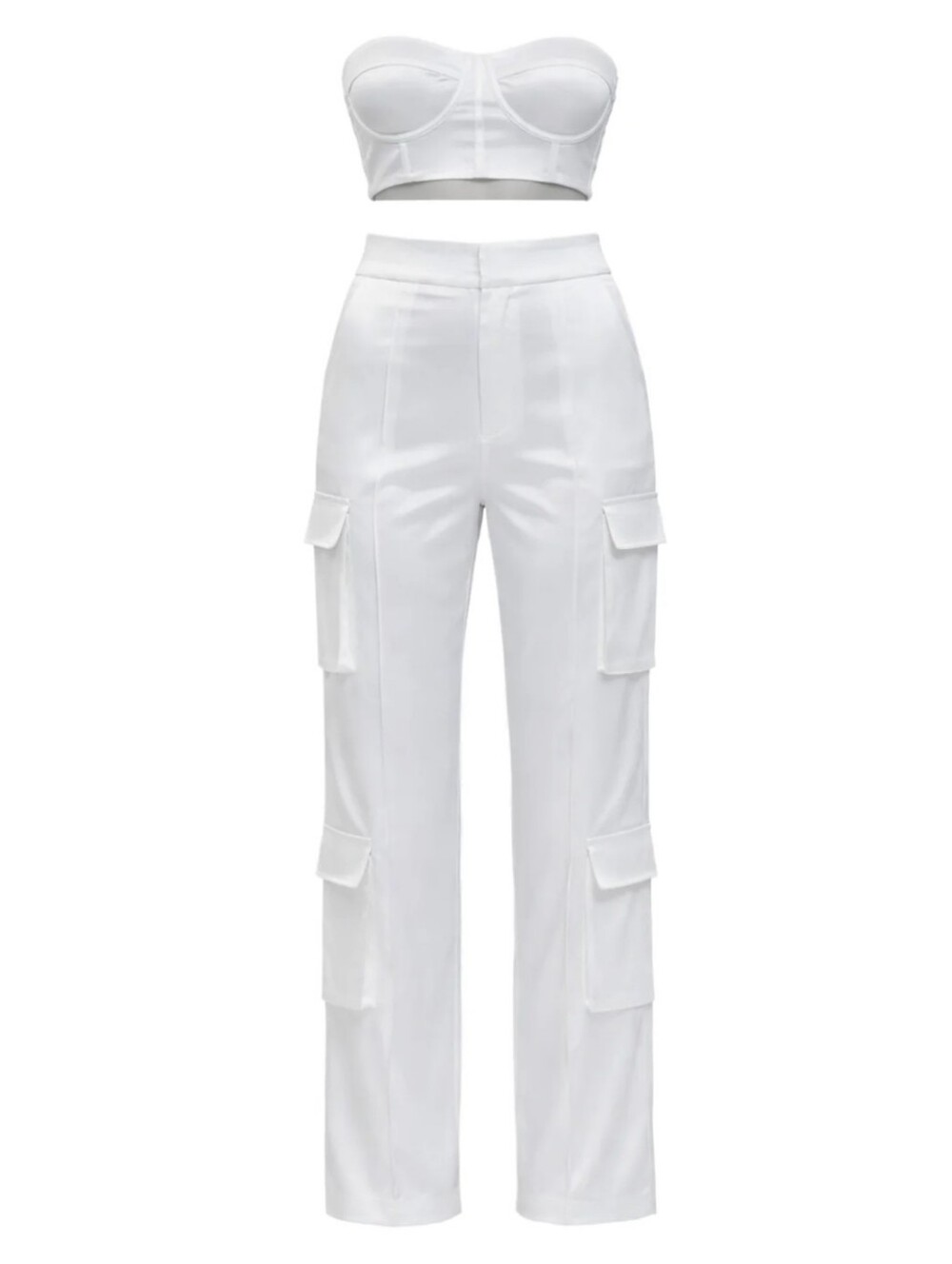 NEW RIVIR Corset Tube Bra Top and Satin Cargo Pants Set